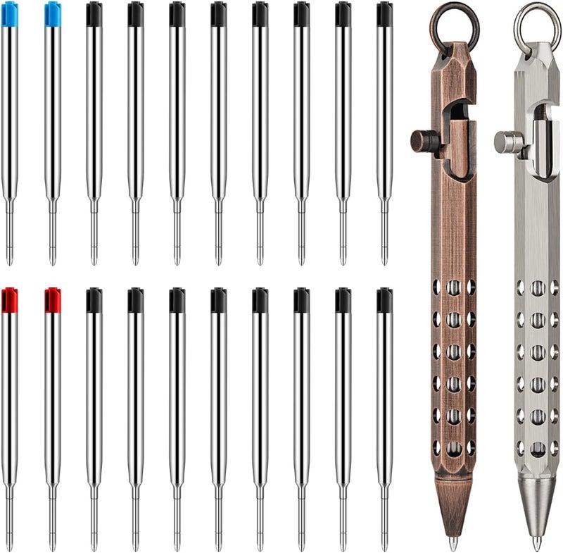 Origin-Joy 2 Pack Bolt Action Pen Set, Six Edge Solid Brass EDC Pocket Tactical Pen With 20 Ballpoint Refills (Red Bronze & Nickel Gray) - Image 1